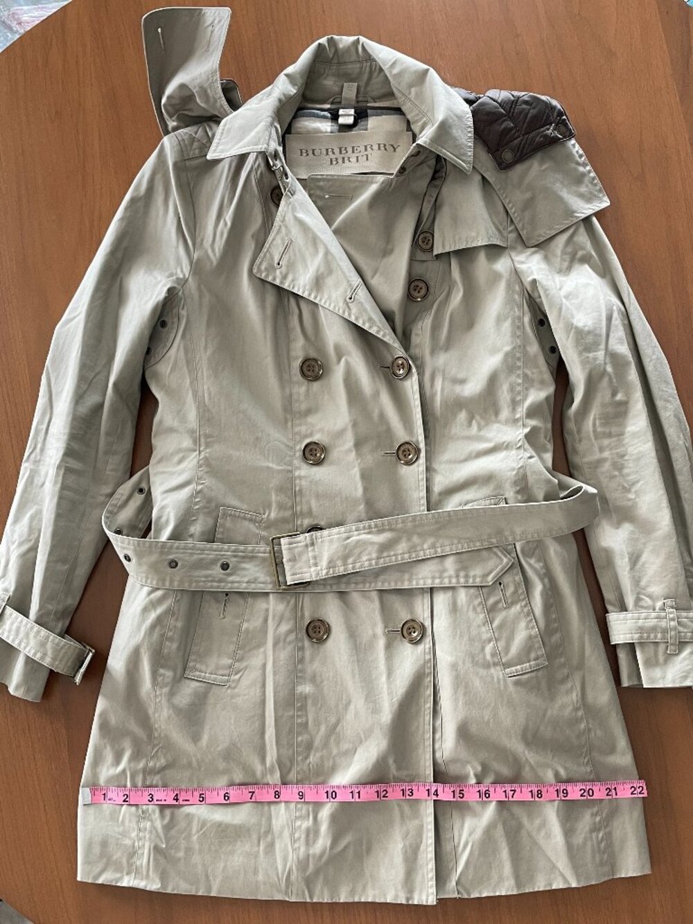 Burberry Brit Tan Double Breasted Short Cotton Trench Coat with Vest Size 8 - Picture 10 of 13